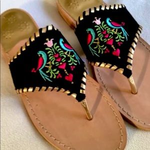 SOLD SOLDJack Rogers Black Multi Peacock Floral Sandals Size 10